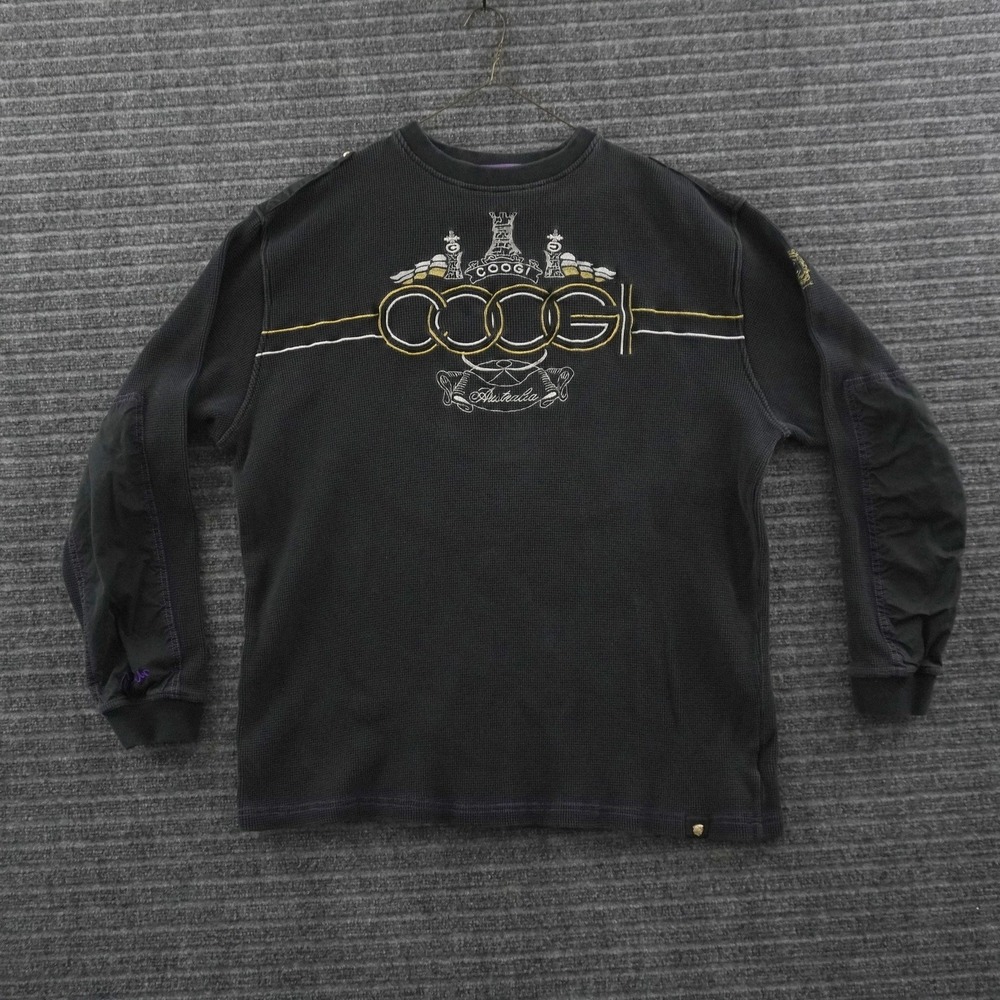 Vintage Coogi Thermal Shirt Mens XXXL Black Embroidered Waffle Knit Long Sleeve